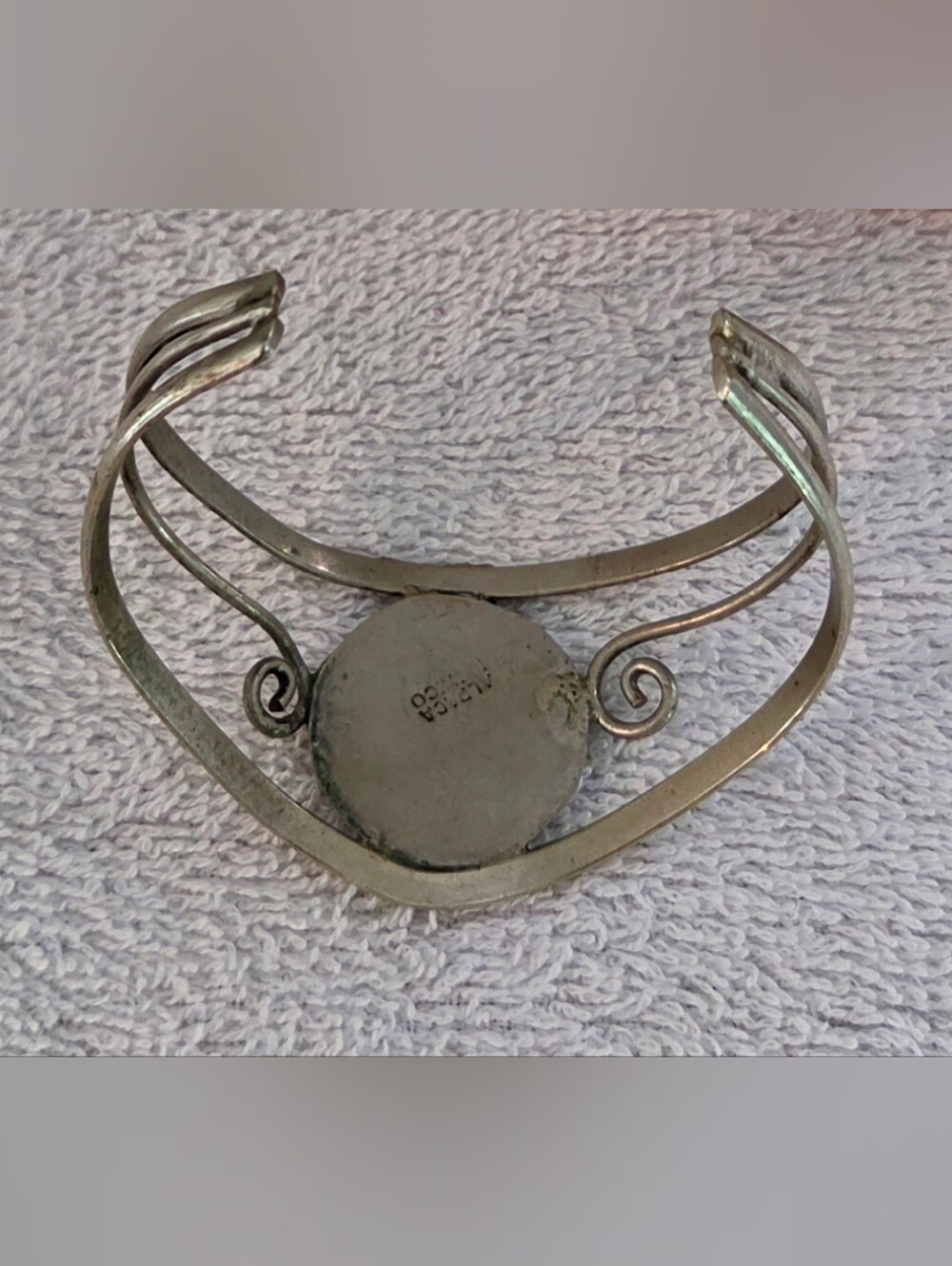 Silver Flower Inlay Cuff Bracelet - White Mother of Pearl Accent - Picture 6 of 6